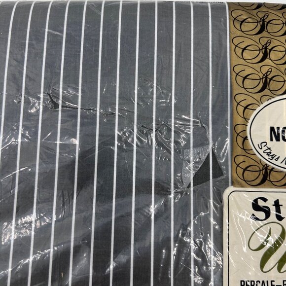 VTG NIP STEVENS UTICA GRAY WHITE STRIPE PERCALE TWIN FLAT SHEET 72X104 NO IRON - Picture 3 of 5